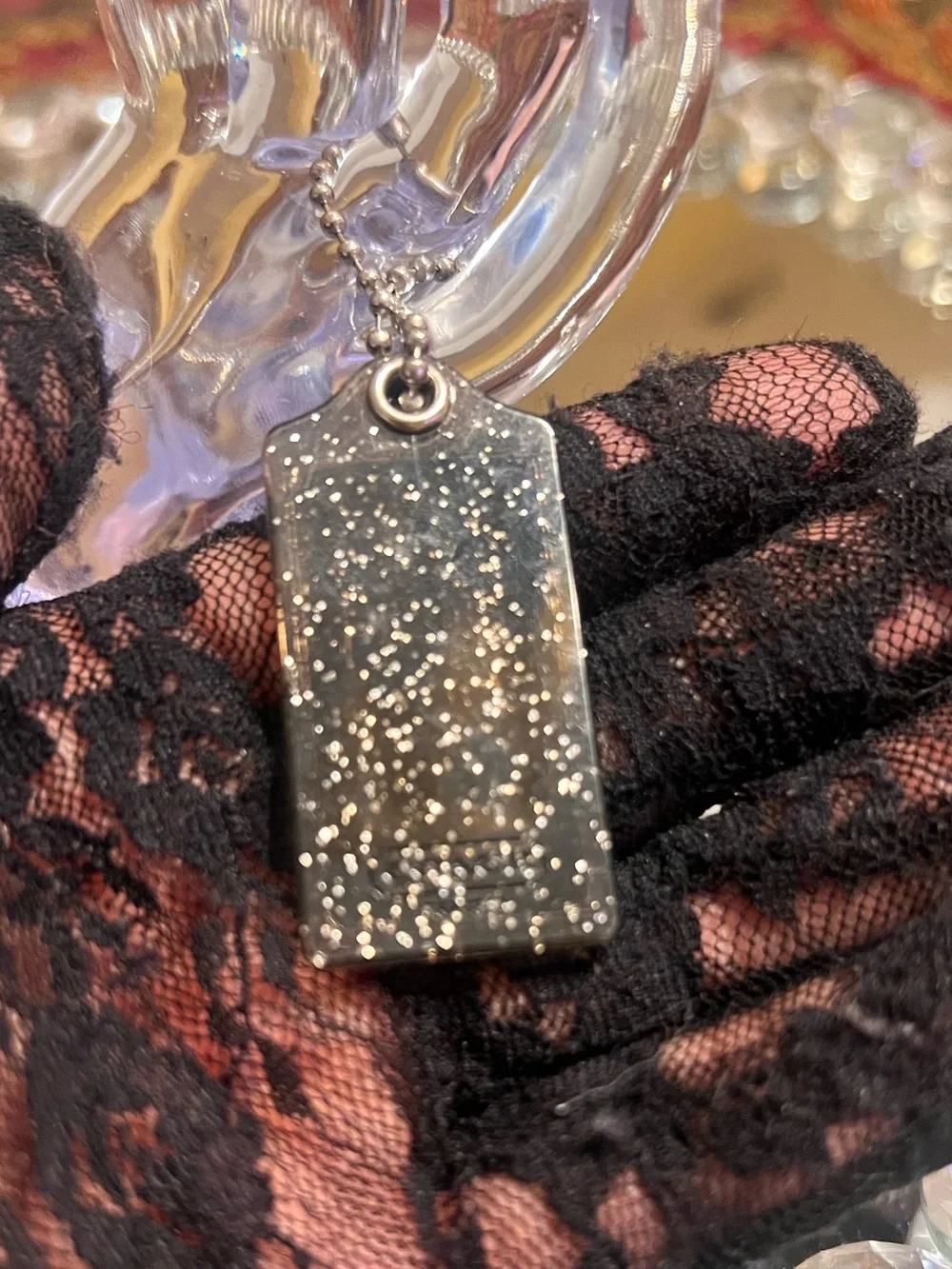 COACH  puppy glitter Logo Dog Tag Pendant